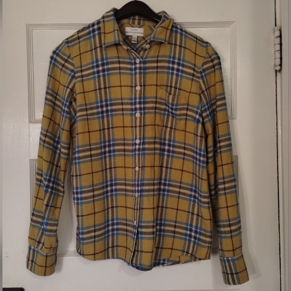 J Crew mustard and blue flannel